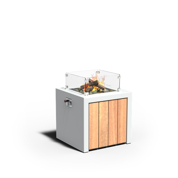Aluminium Feuertische BRANN mit Holzdekoration