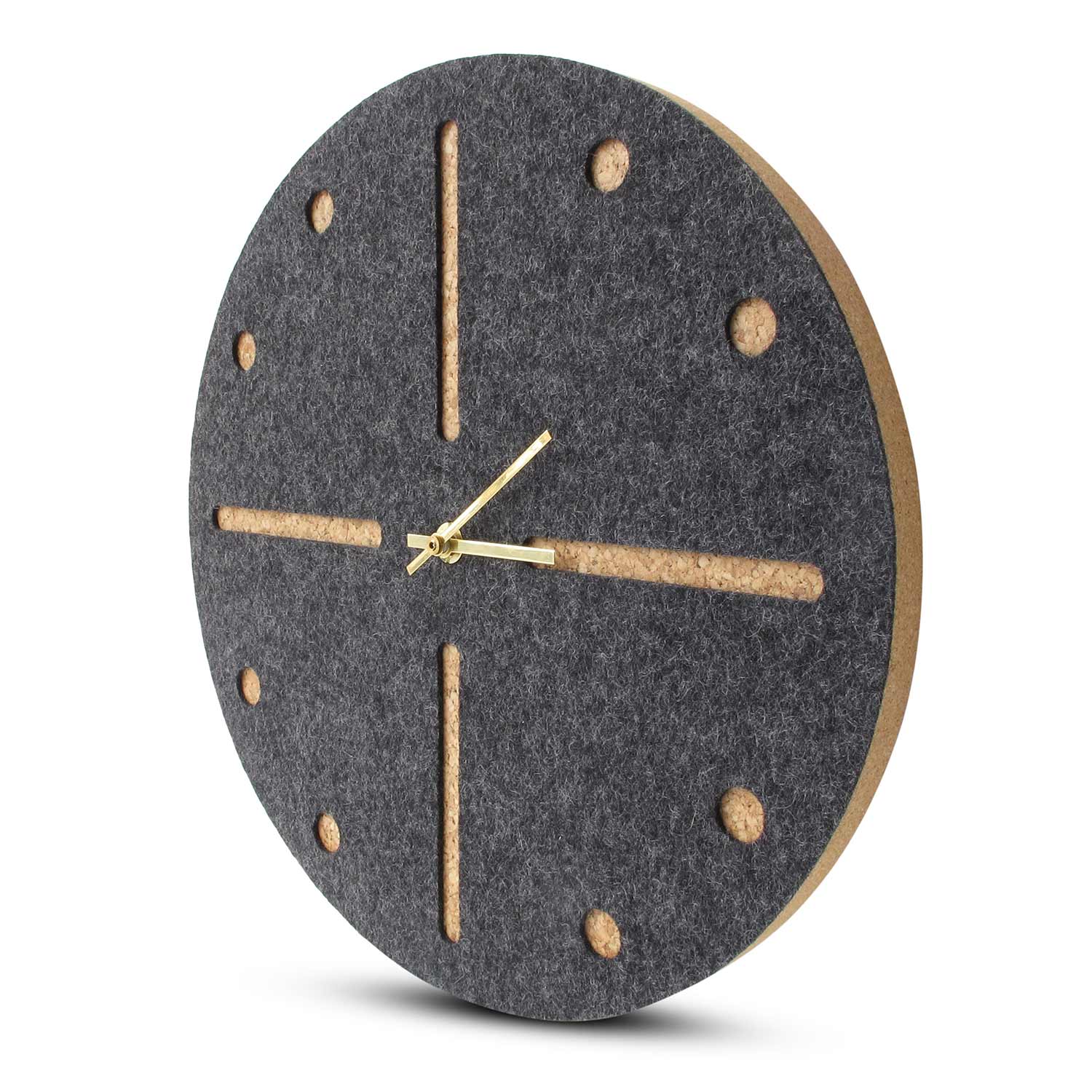 Wanduhr aus Filz und Kork 30 cm | anthrazit - gold | Design: Odense