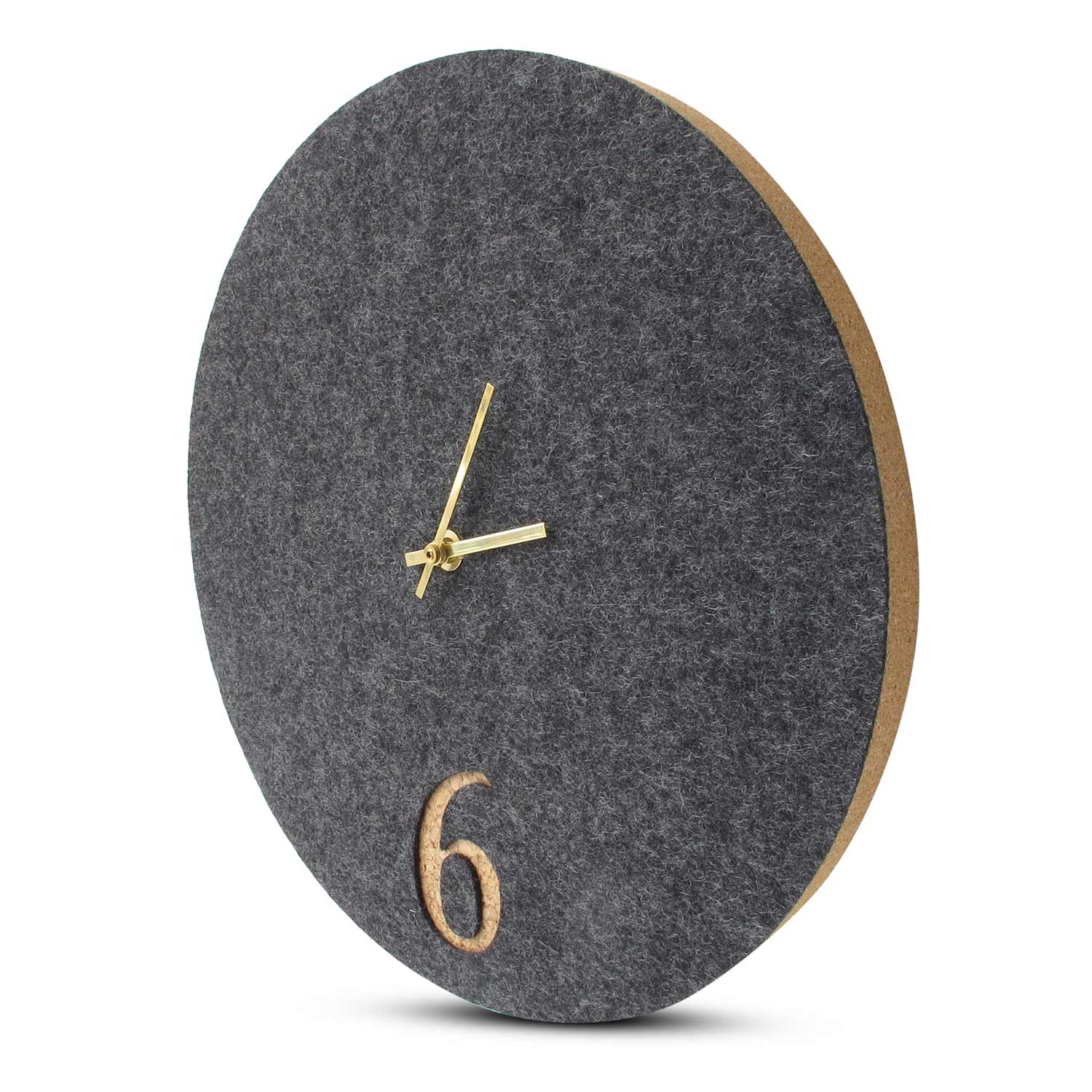 Wanduhr aus Filz und Kork 30 cm | anthrazit - gold | Design: Aarhus