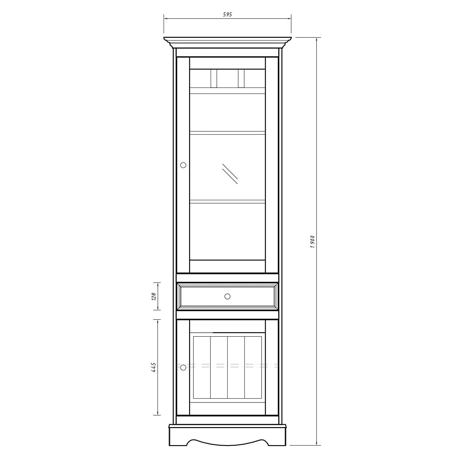 Bologna Elegante Massivholz Kiefer Vitrine 1-Türig | Farbe weiß