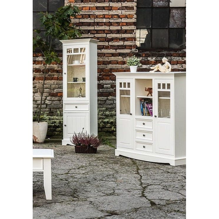 Bologna Elegante Massivholz Kiefer Vitrine 1-Türig | Farbe weiß