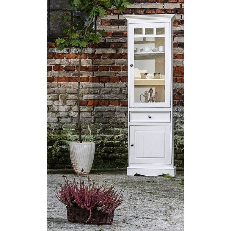 Bologna Elegante Massivholz Kiefer Vitrine 1-Türig | Farbe weiß