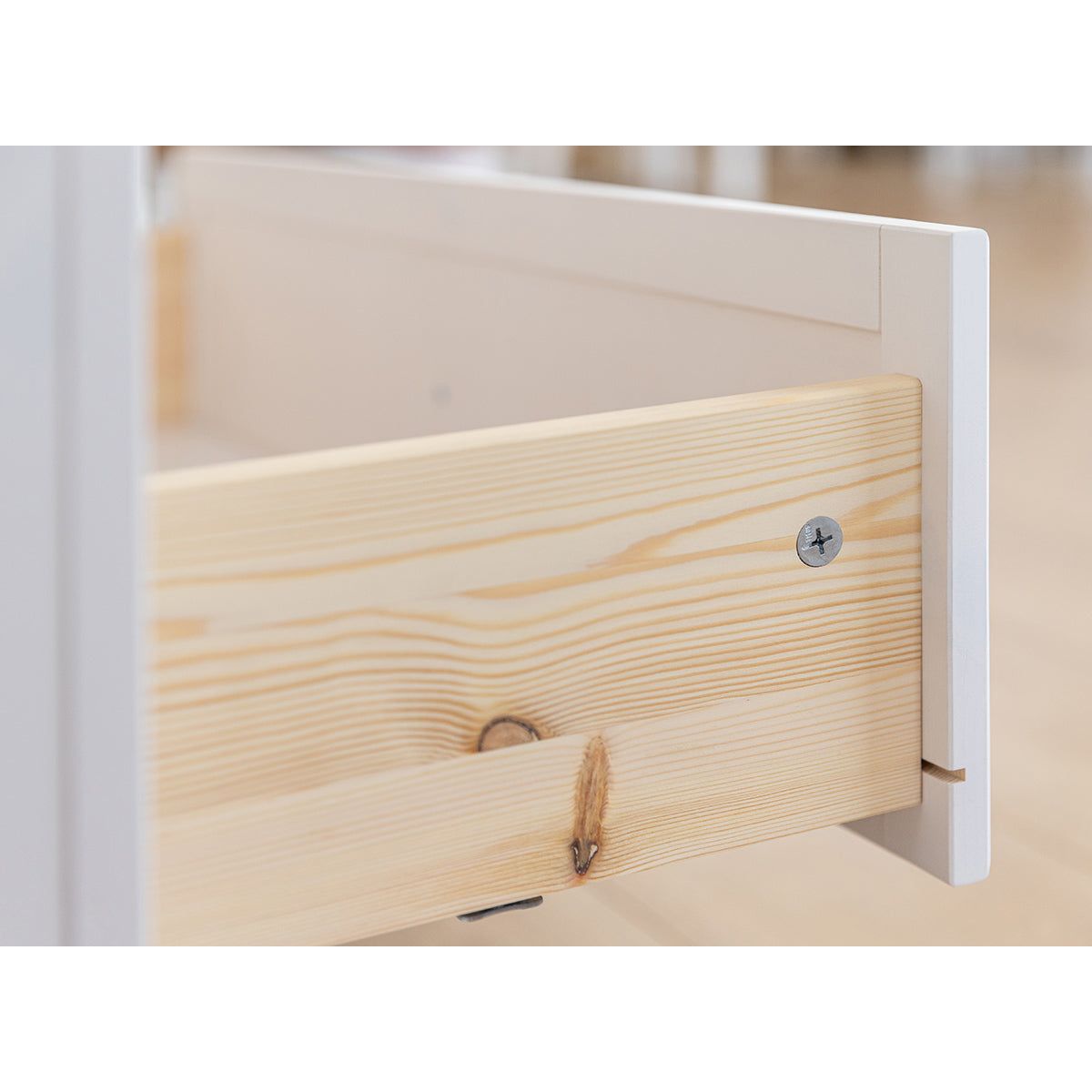 Milano Elite Massivholz Kiefer Schubladen Vitrine 1-Türig | Farbe Weiß/Kiefer