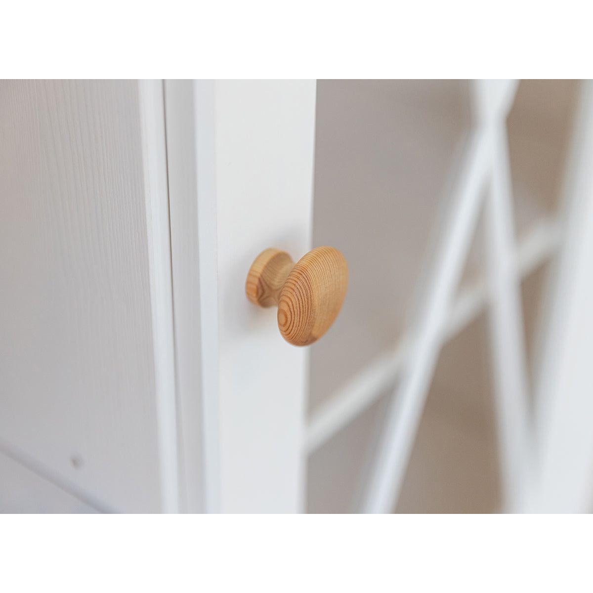 Milano Elite Massivholz Kiefer Schubladen Vitrine 1-Türig | Farbe Weiß/Kiefer