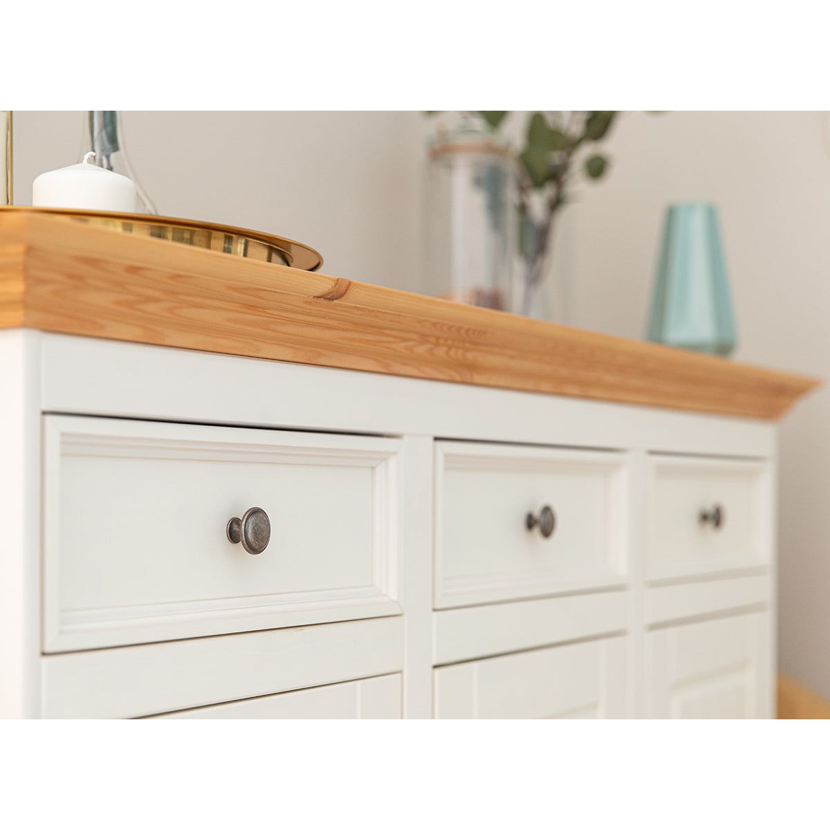 Bologna Elegante Massivholz Kiefer Kommode 3.3 | Farbe Weiß - Kiefer