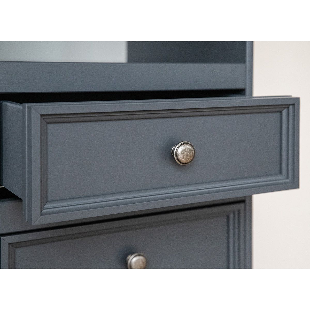Bologna Elegante Massivholz Kiefer 5 Schubladen Kommode | Farbe Graphit - Kiefer