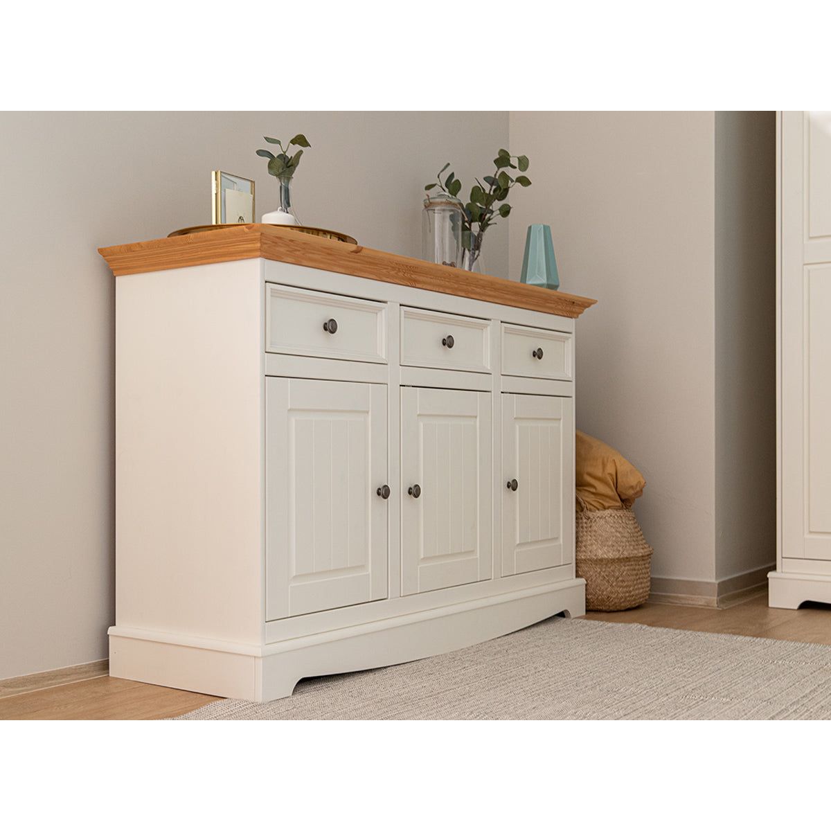 Bologna Elegante Massivholz Kiefer Kommode 3.3 | Farbe Weiß - Kiefer