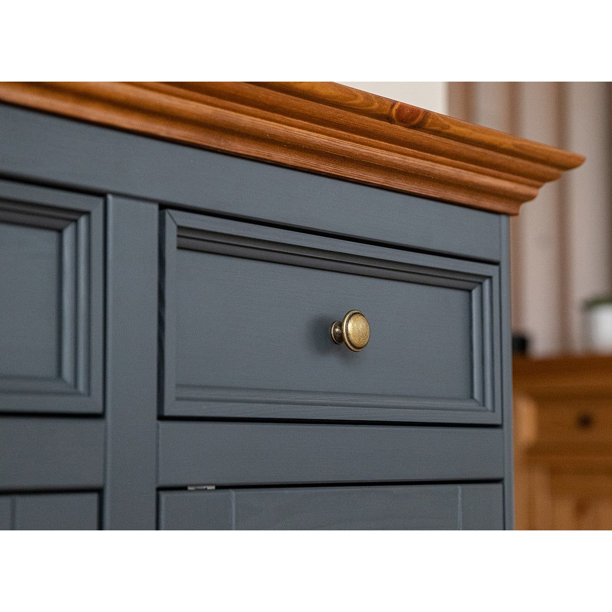 Bologna Elegante Massivholz Kiefer Kommode 4.3 | Farbe Graphit - Eiche