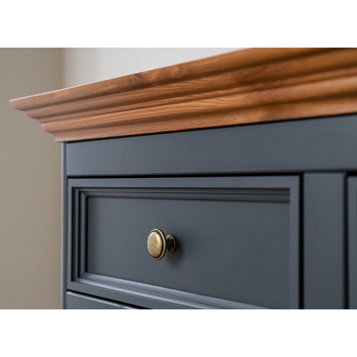 Bologna Elegante Massivholz Kiefer Kommode 4.3 | Farbe Graphit - Eiche