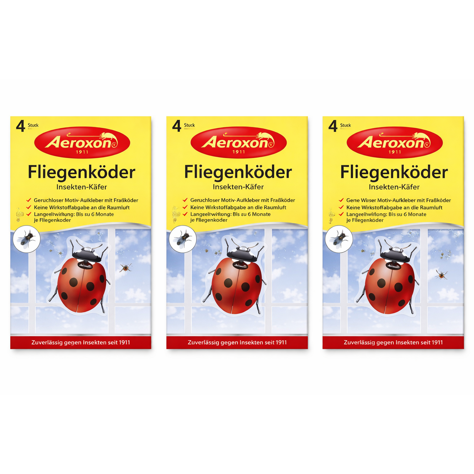 Aeroxon® 4x Fensterfliegenfalle, Fliegenköder als Käfer-Motivaufkleber