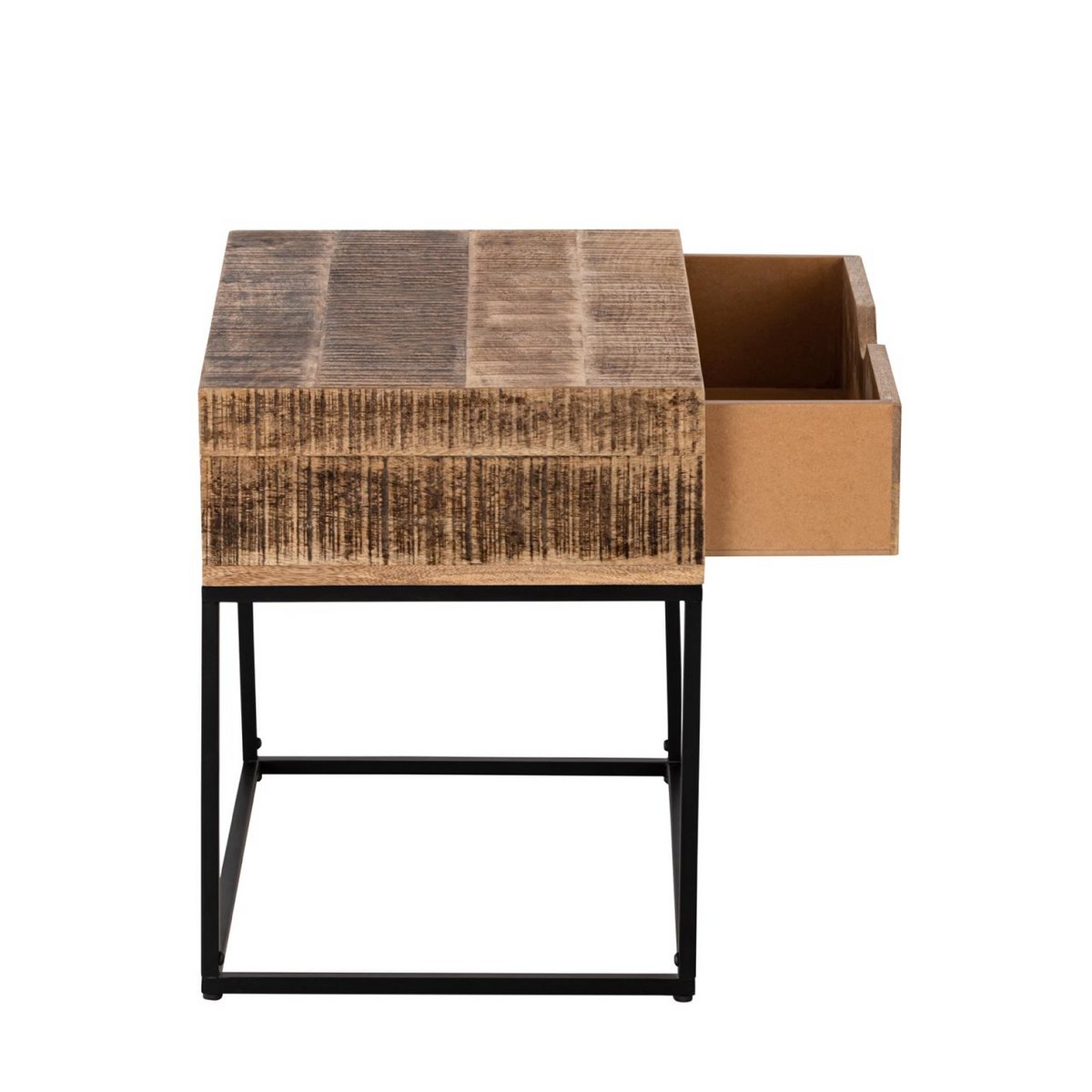 Nachtschrank - Nachtkästchen - Mangoholz 45x45x35cm - Maya - Beistelltisch - Industriell Metall Gestell