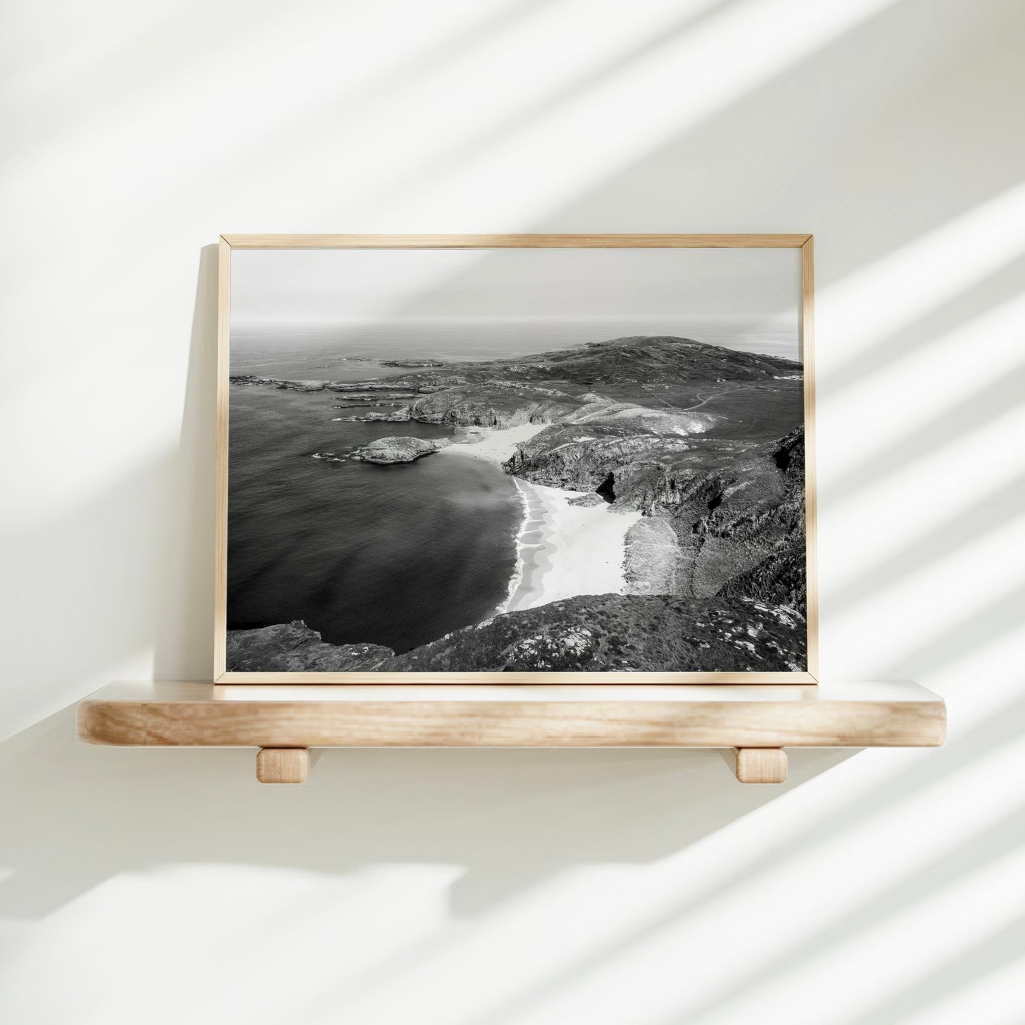 Murder Hole Beach Wall Art Print – Aerial Black & White Irish Coastline
