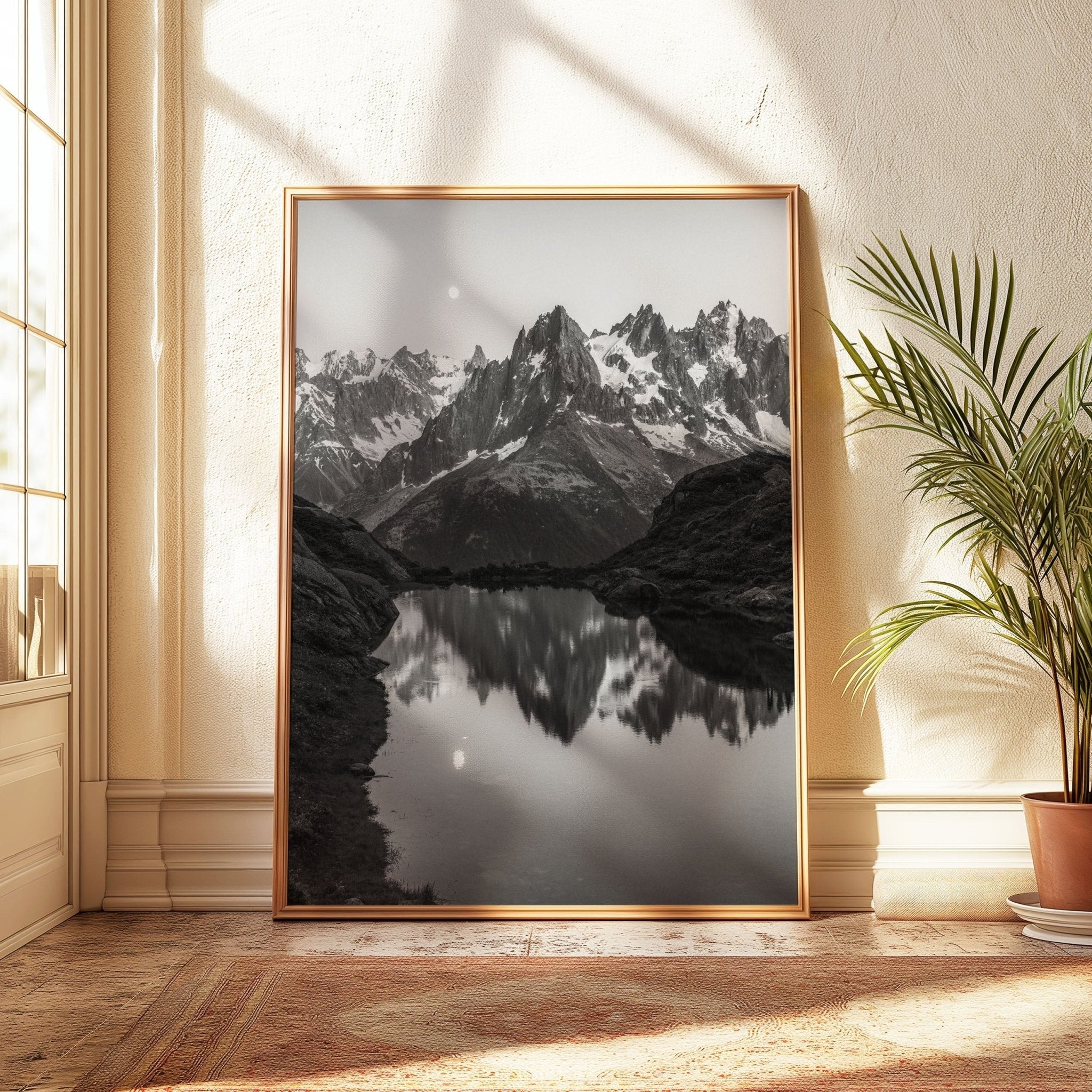 Black and White Chamonix Wall Art Set - Minimalist Mountain Photography Prints