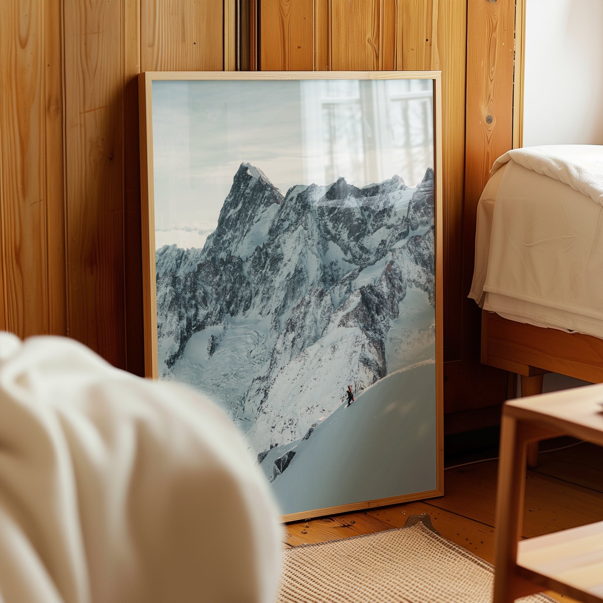 Skier Descending the Iconic Midi Arete | Alpine Mountain Wall Art Print