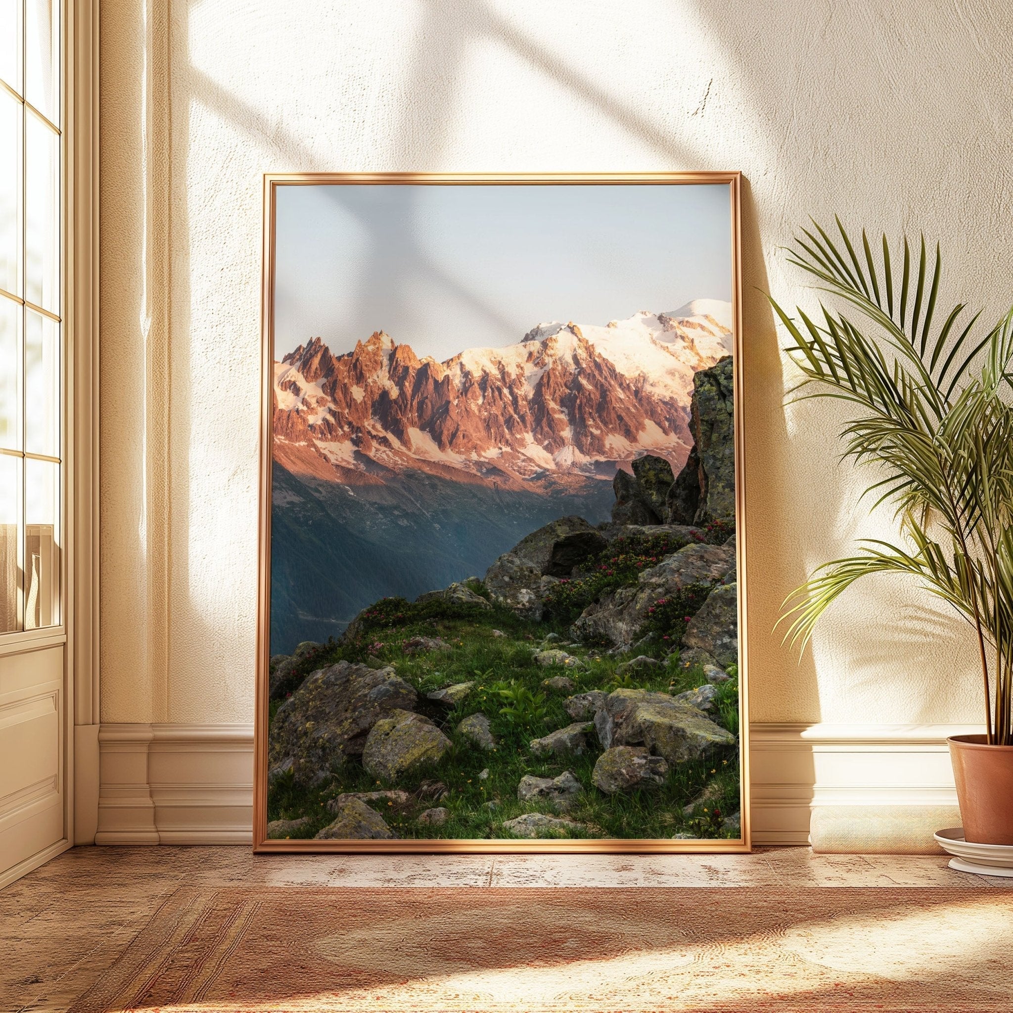 Chamonix Alps Sunset Triptych - Aiguille Verte, Mer de Glace & Grandes Jorasses Wall Art