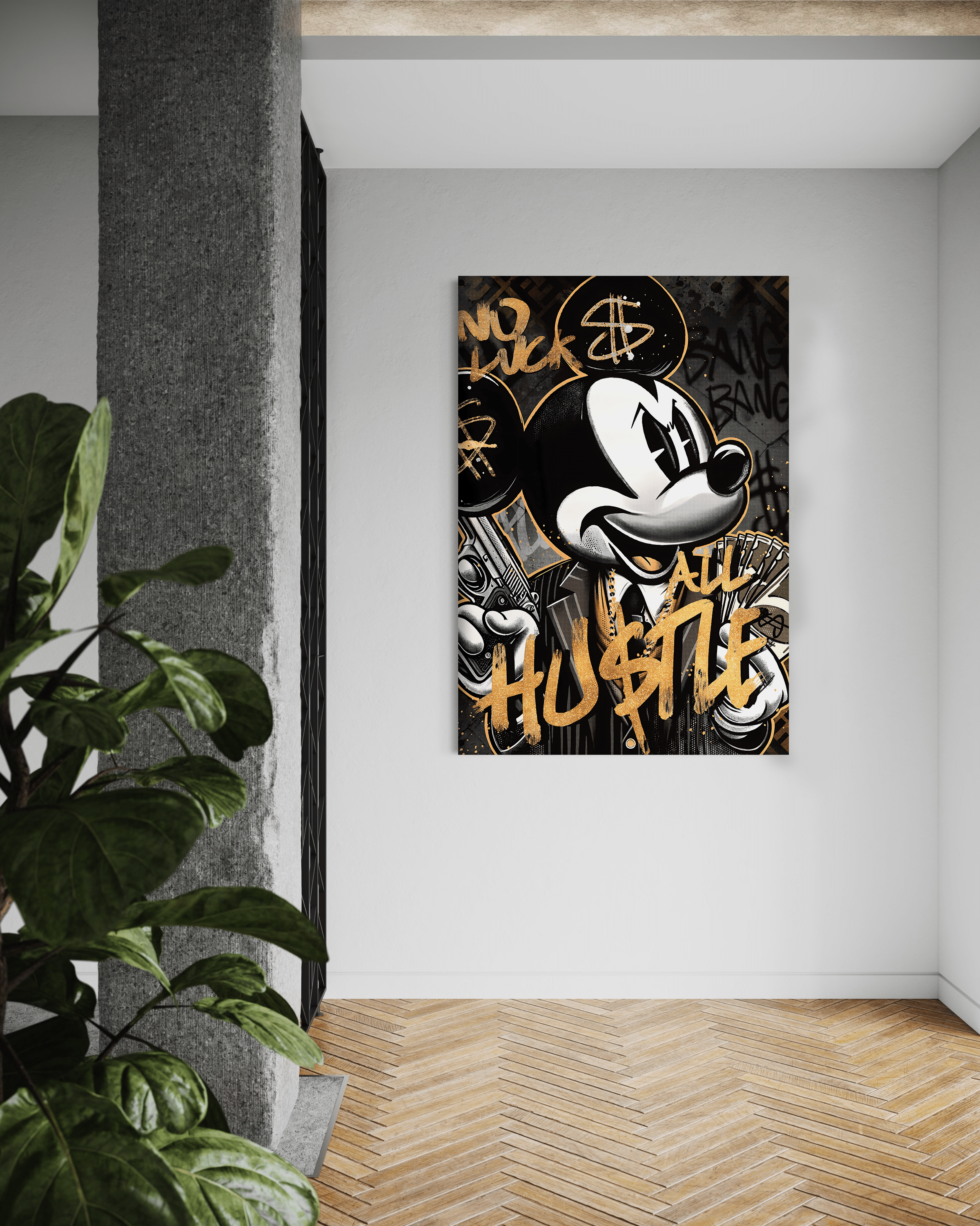 All Hustle Mickey - Leinwandbild Pop Art / Motivation by SimpleCanvas