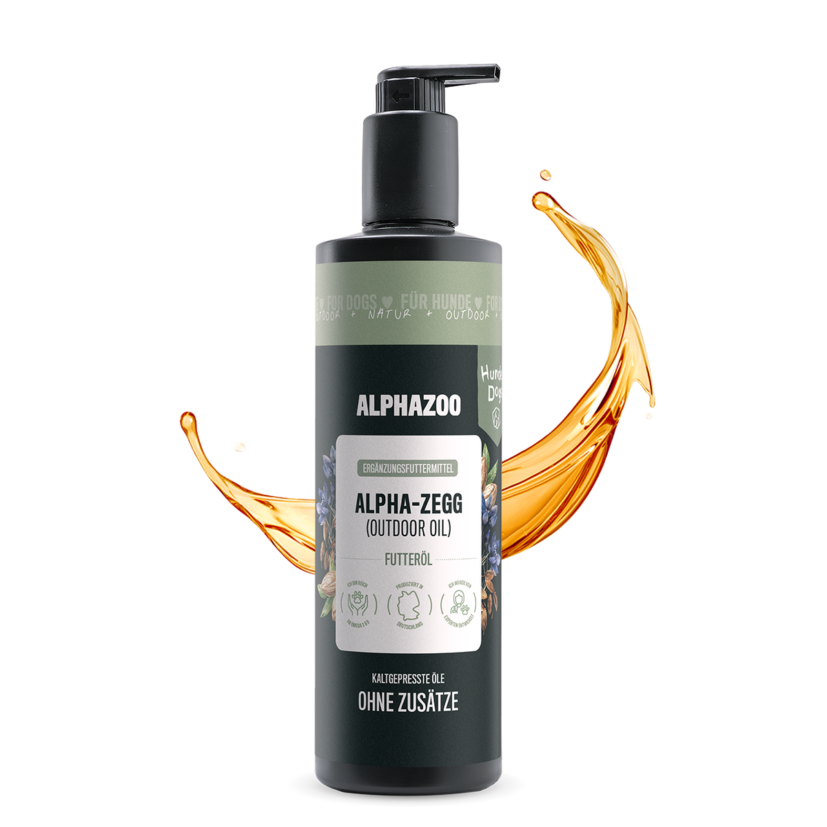 Alpha-Zegg Futteröl für Hunde, 500ml Flasche mit Pumpverschluss, Ergänzungsfuttermittel für gesunde Ernährung