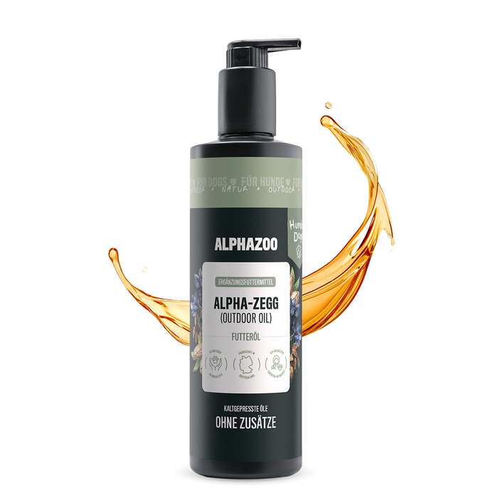 Alpha-Zegg Futteröl für Hunde, 500ml Flasche mit Pumpverschluss, Ergänzungsfuttermittel für gesunde Ernährung