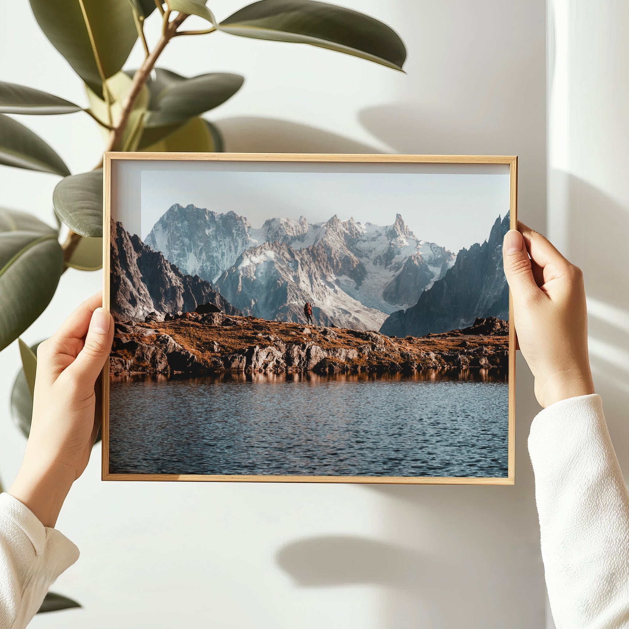 Tour du Mont Blanc Wall Art - Hiker with Alpine Reflections | Chamonix Print