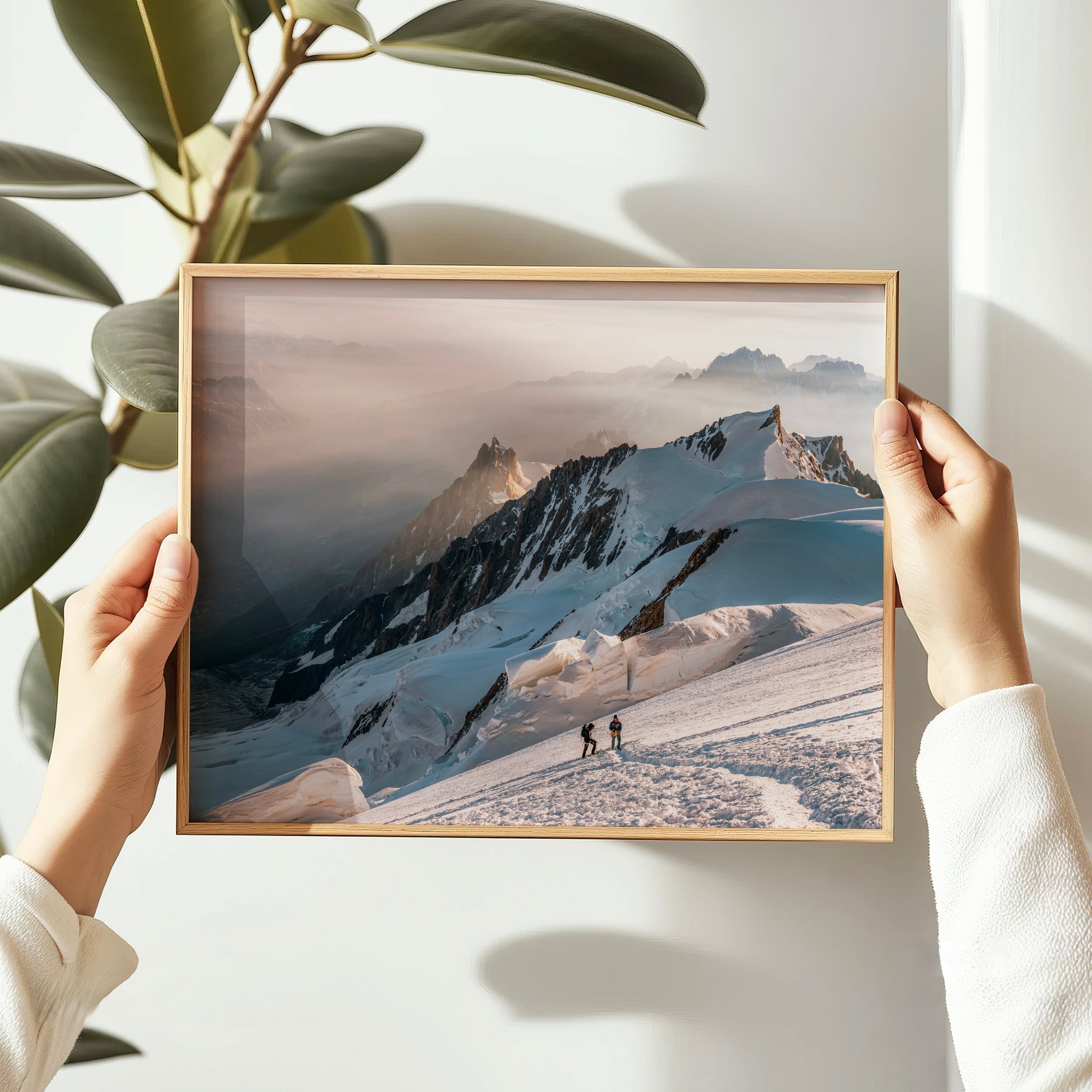 Mont Blanc Mountaineering Wall Art – Climbers at Sunrise, Chamonix Alpine Print