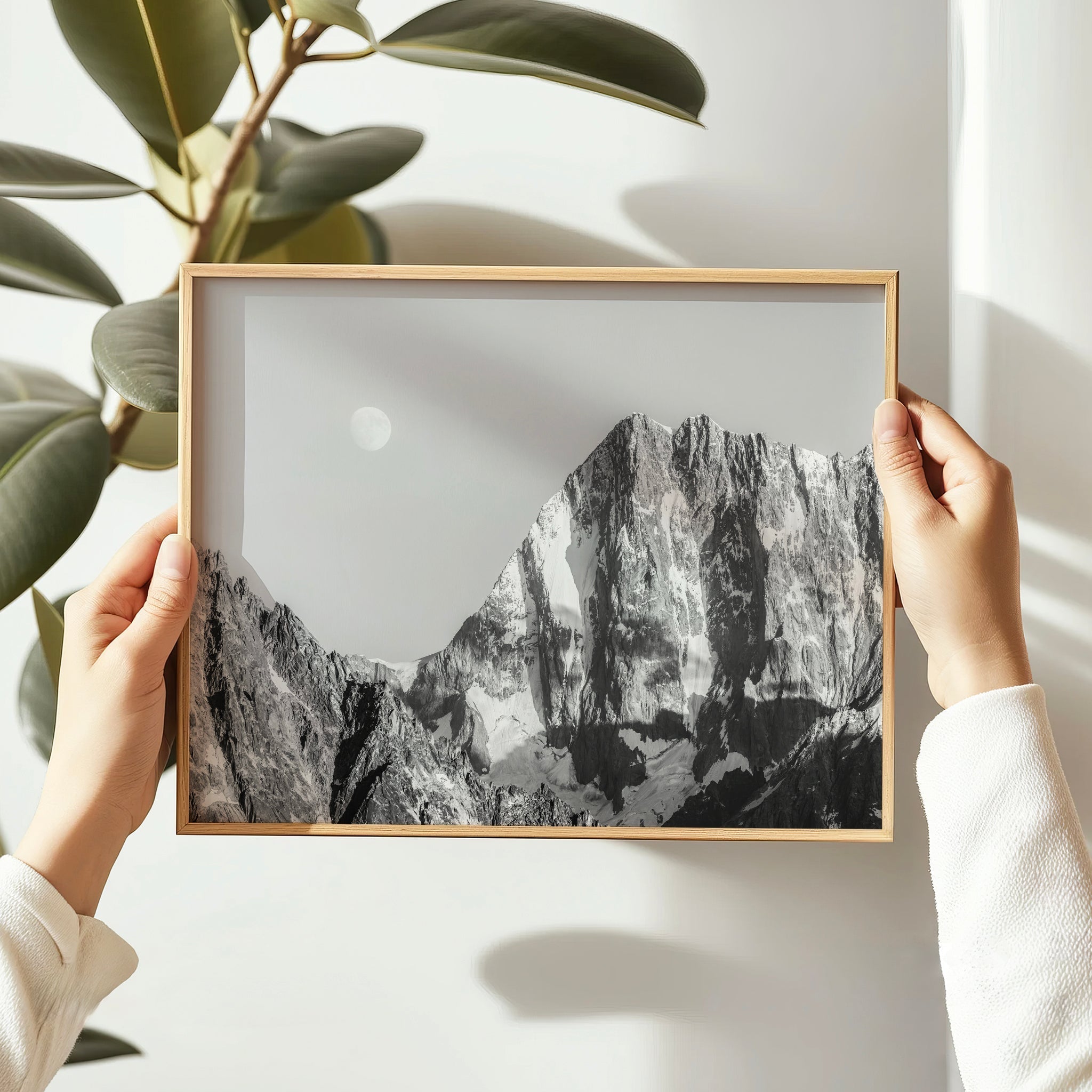 Grandes Jorasses Black and White Wall Art – Monochrome Mountain Print