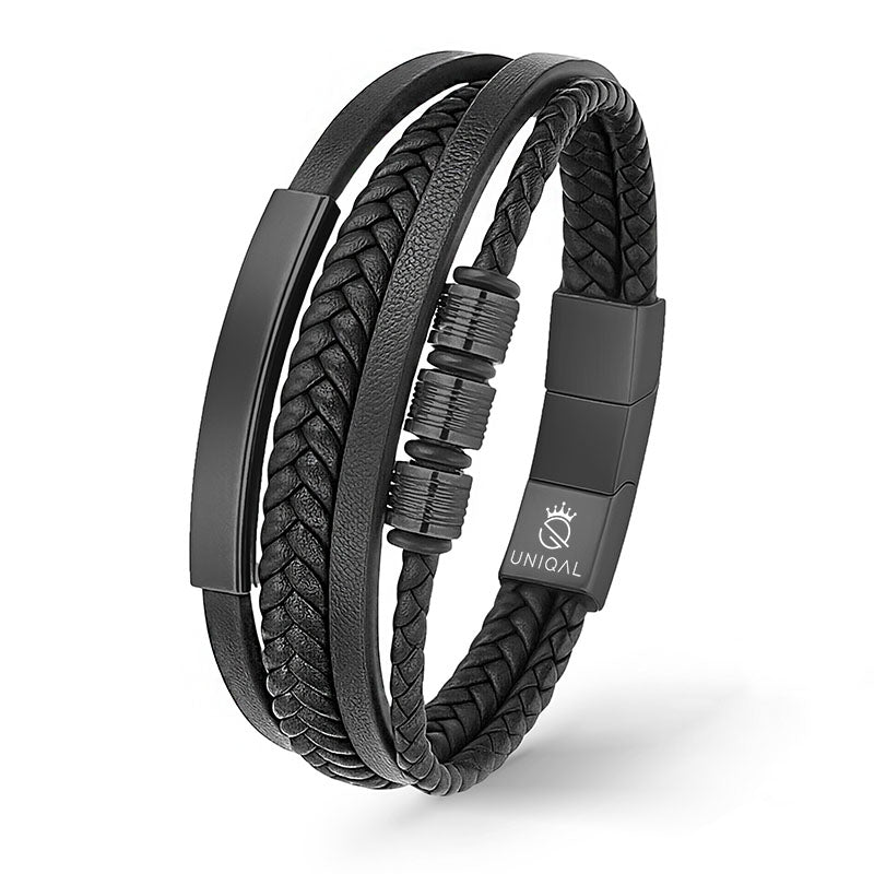 Schwarzes Echtes Rindsleder Armband Mit Edelstahl Besatz Unisex Gravierbar Größen 19 21 23 Cm Inklusive Luxus Etui