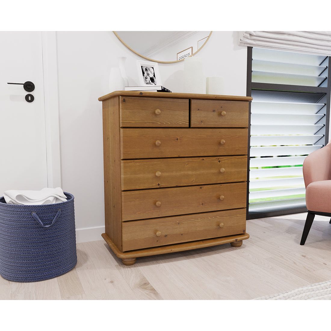 Anika Kommode Sideboard | Anrichte | 6-Schubladen | 100% Bio Kiefer Massivholz