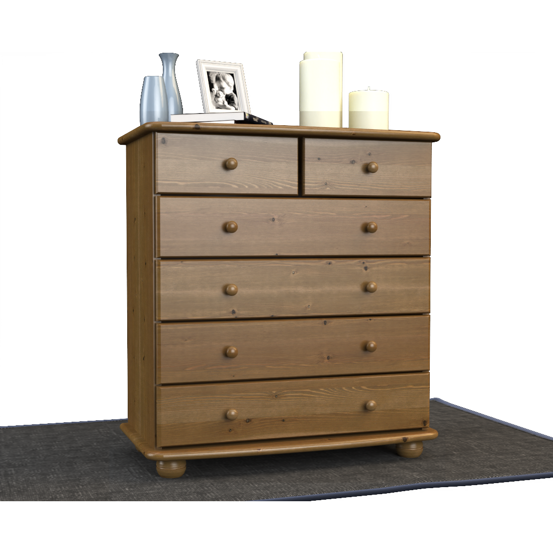 Anika Kommode Sideboard | Anrichte | 6-Schubladen | 100% Bio Kiefer Massivholz