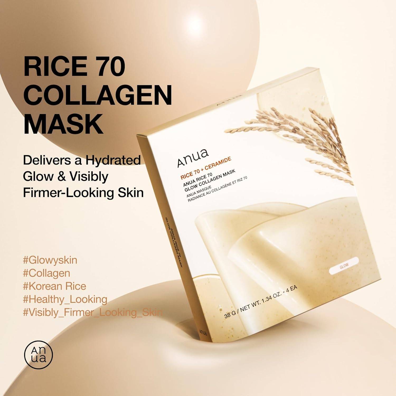 Anua Rice 70 Glow Collagen Mask 4er Pack