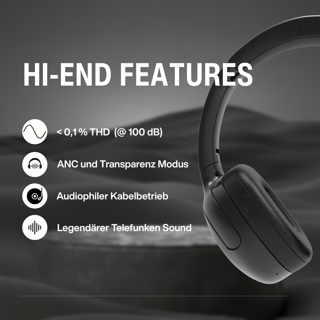 TELEFUNKEN ARCO EVO - Active Noise Cancelling Bluetooth Kopfhörer - 12 Hz Tiefbass