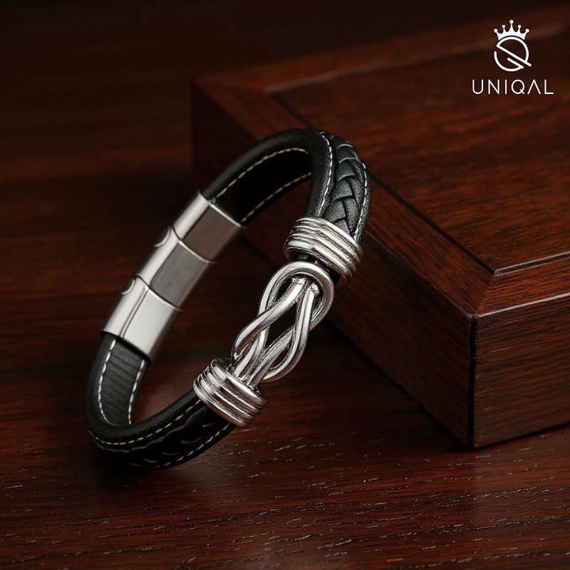 Eternal Black Echtleder Unisex Armband Mit Edelstahl Element Gravierbar In Längen 19 21 Und 23 Cm Inklusive Luxus Etui