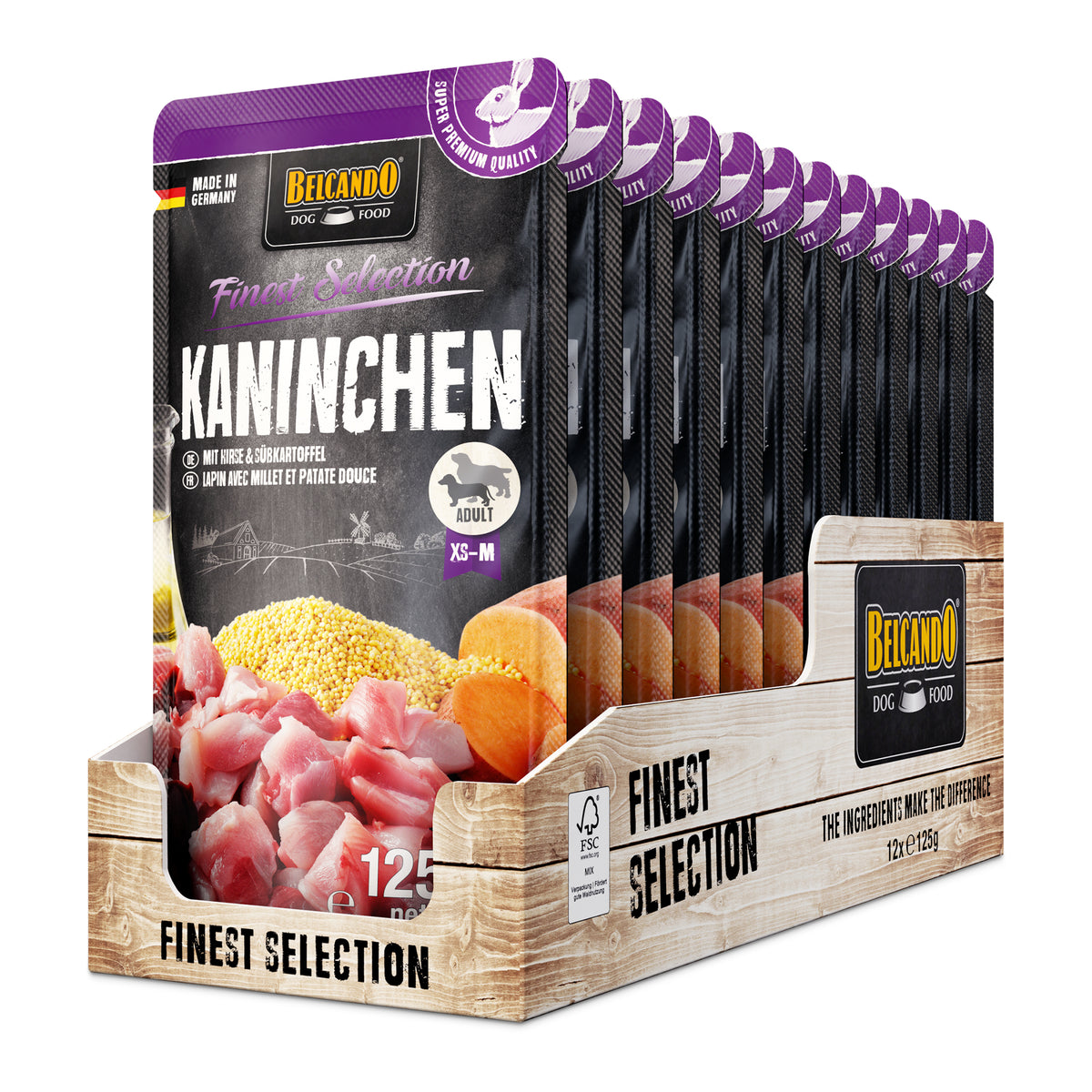 BELCANDO Kaninchen mit Hirse & Süßkartoffel – Nassfutter für Hunde
