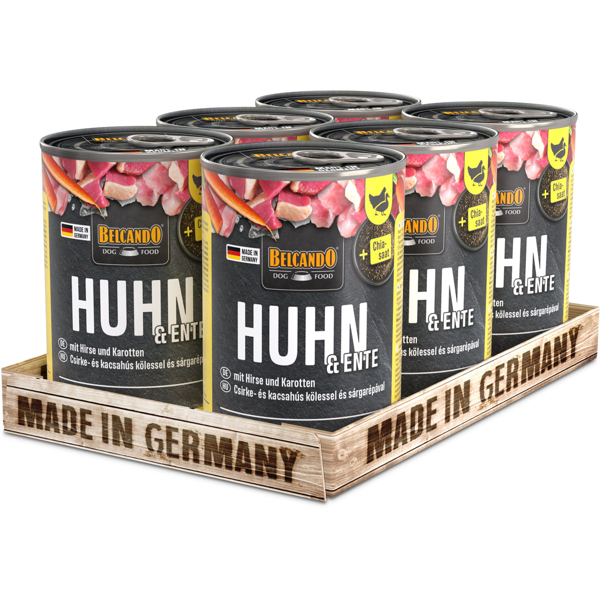 BELCANDO Huhn & Ente mit Hirse & Karotten – Nassfutter für Hunde