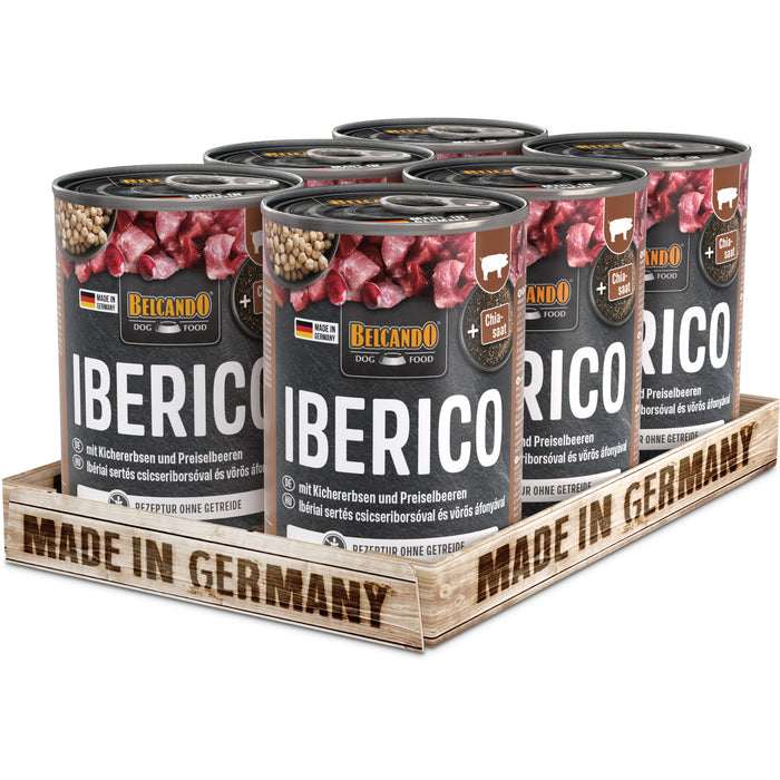 BELCANDO Iberico Schwein mit Kichererbsen und Preiselbeeren – Nassfutter für Hunde
