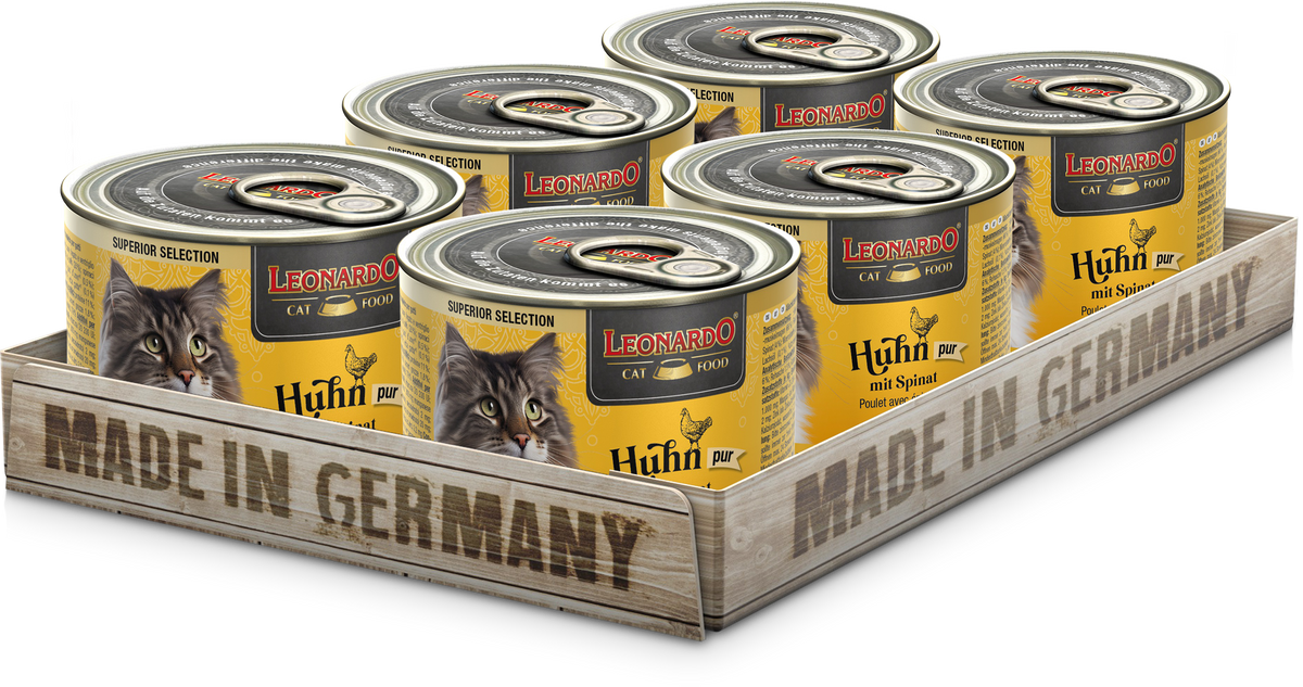 LEONARDO Huhn mit Spinat – Nassfutter für Katzen (Dose)