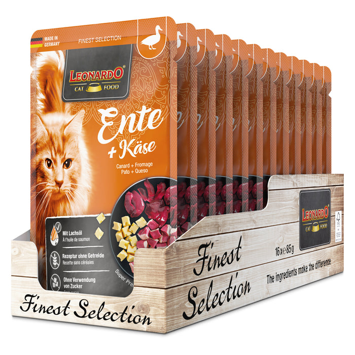 LEONARDO Ente + Käse – Nassfutter für Katzen (Frischebeutel)