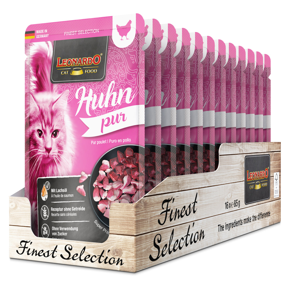 LEONARDO Huhn pur – Nassfutter für Katzen (Frischebeutel)