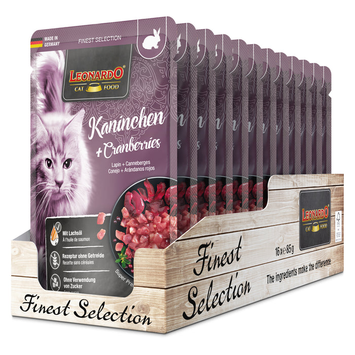 LEONARDO Kaninchen + Cranberries – Nassfutter für Katzen (Frischebeutel)