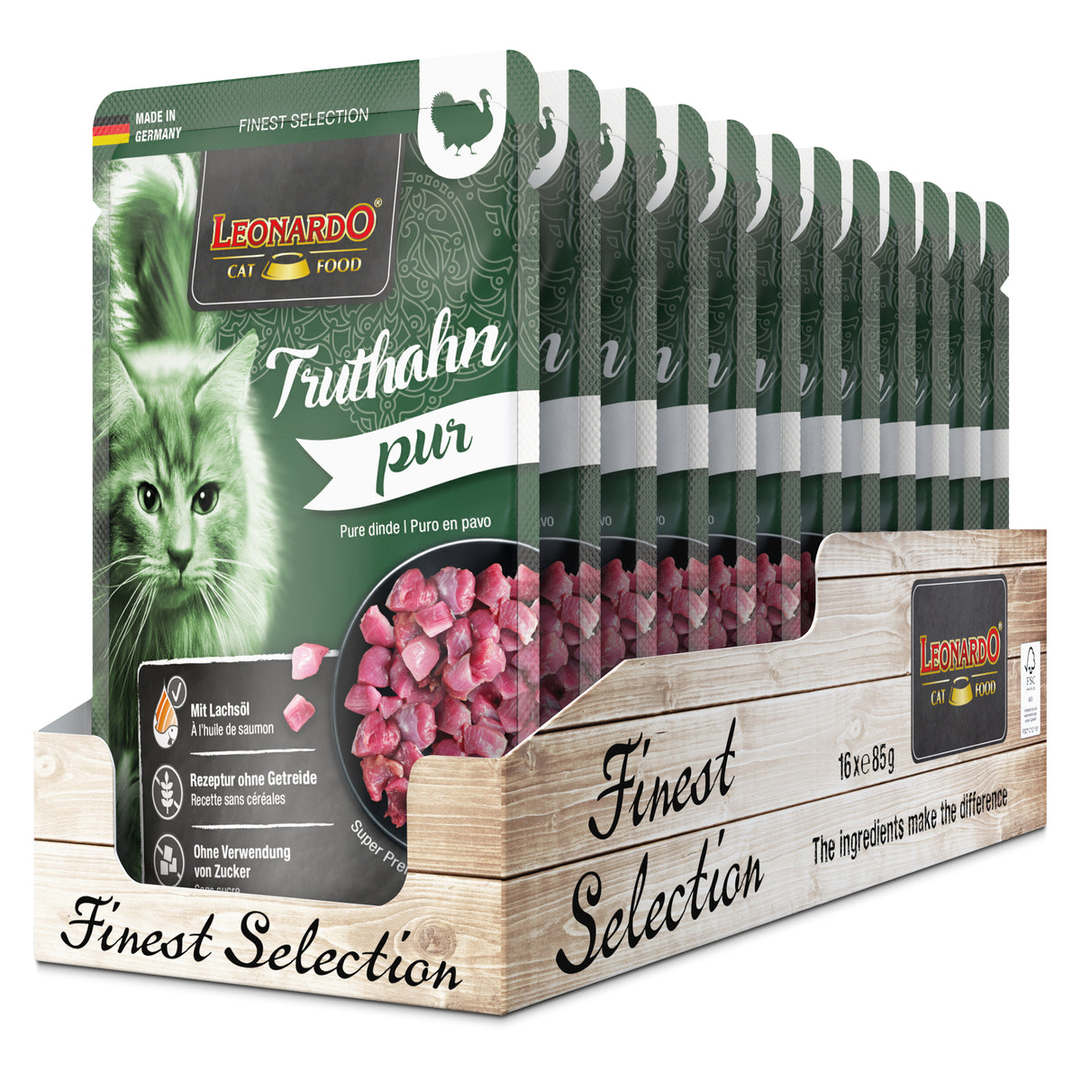 LEONARDO Truthahn pur – Nassfutter für Katzen (Frischebeutel)