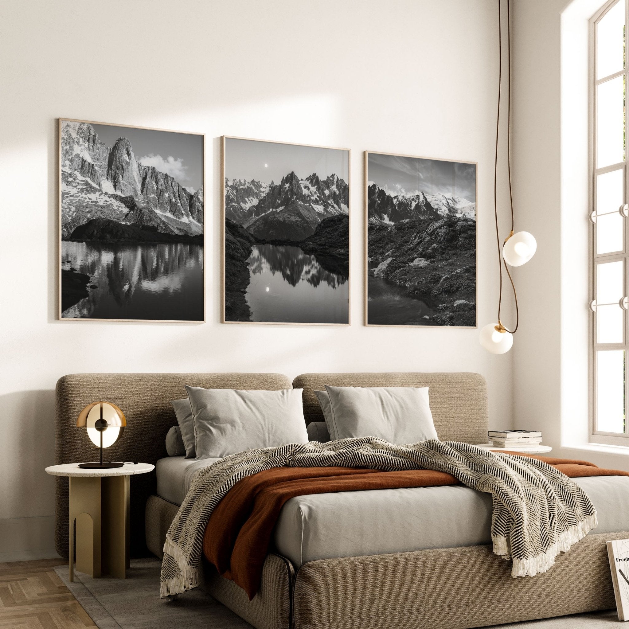 Black and White Chamonix Wall Art Set - Minimalist Mountain Photography Prints