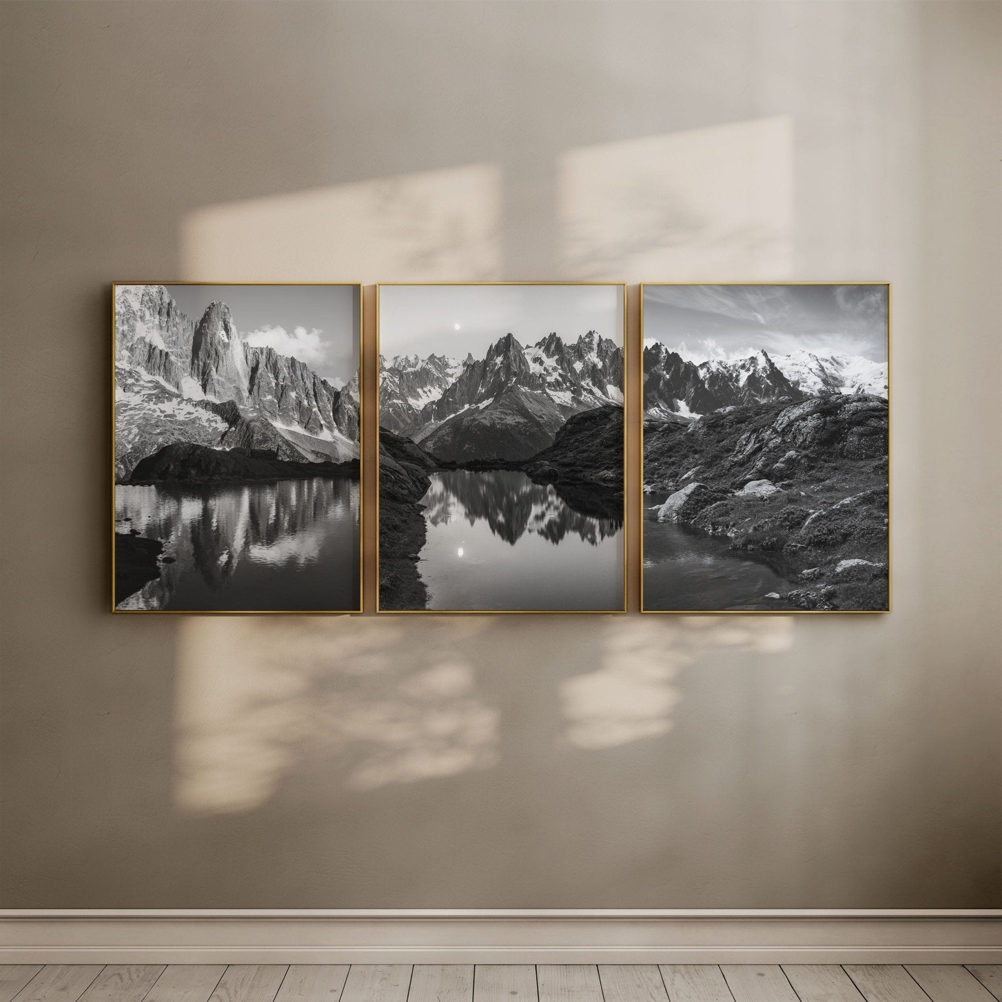 Black and White Chamonix Wall Art Set - Minimalist Mountain Photography Prints