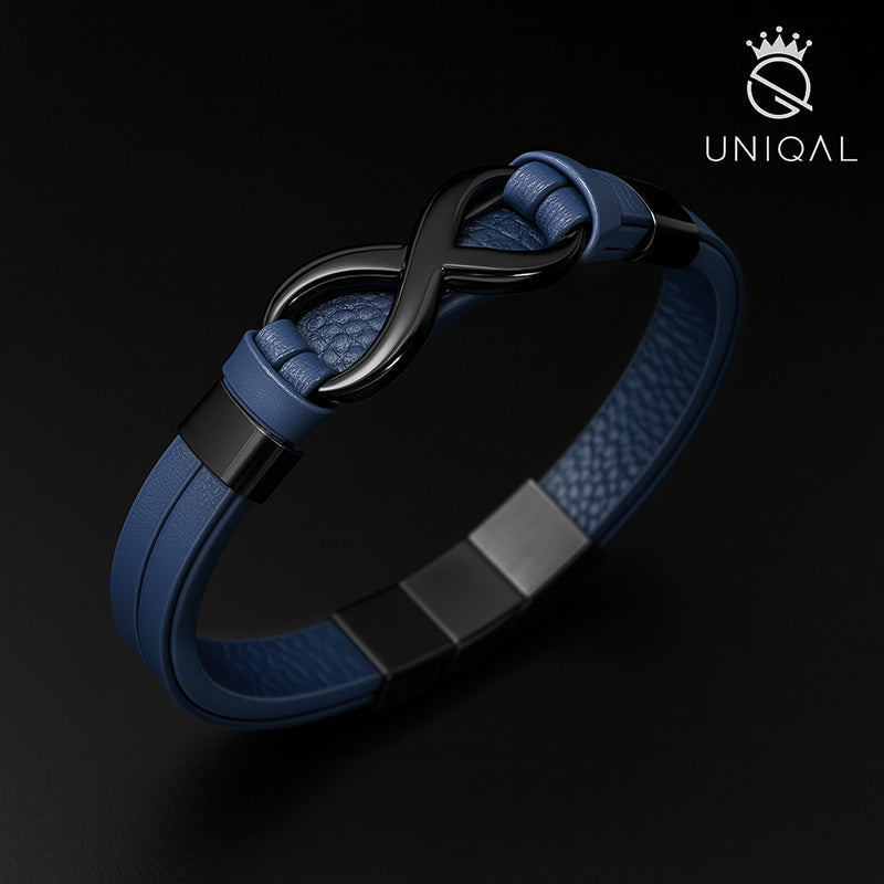 Infinity Blue Lederarmband Aus Echtem Rindsleder Mit Edelstahl Besatz Unisex Größen 19 21 23 Cm Gravurbar
