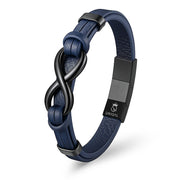 Infinity Blue Lederarmband Aus Echtem Rindsleder Mit Edelstahl Besatz Unisex Größen 19 21 23 Cm Gravurbar