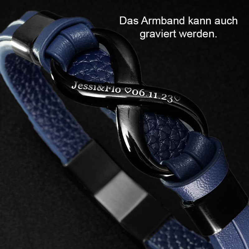Infinity Blue Lederarmband Aus Echtem Rindsleder Mit Edelstahl Besatz Unisex Größen 19 21 23 Cm Gravurbar