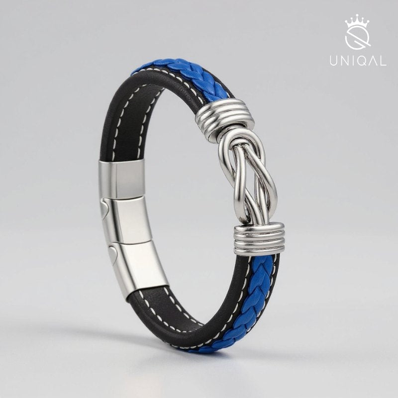 Eternal Blue Lederarmband Unisex Gravierbar Aus Echtem Leder In Schwarz Und Tiefblau Mit Gratis Luxus Etui