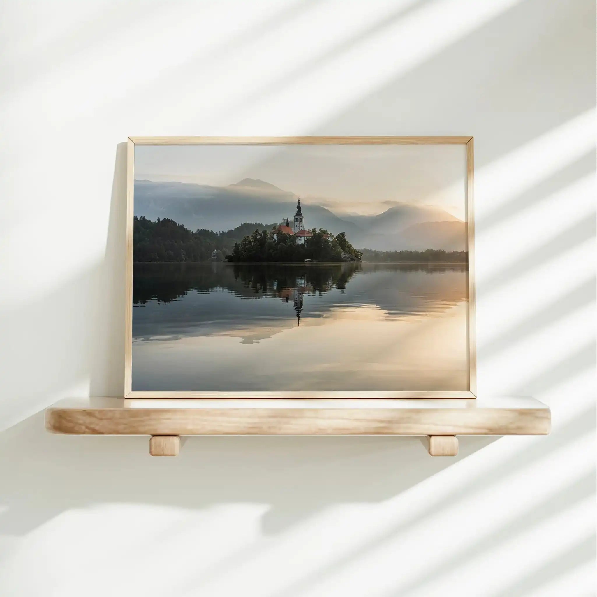 Lake Bled Sunrise Wall Art – Island Church & Reflections Print by Chamonix Prints