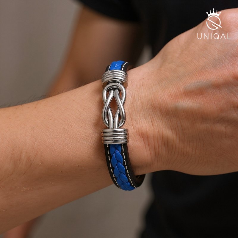 Eternal Blue Lederarmband Unisex Gravierbar Aus Echtem Leder In Schwarz Und Tiefblau Mit Gratis Luxus Etui