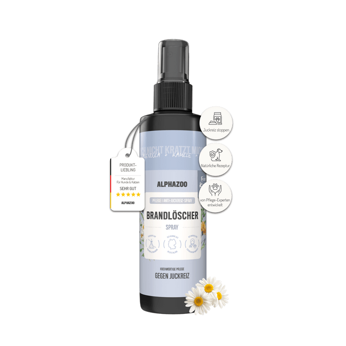Brandlöscher Anti Juckreiz Spray für Katzen, 250ml Flasche mit Kamille und Calendula, gegen Juckreiz entwickelt.