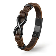 Infinity Brown Lederarmband Unisex Gravierbar Echtes Leder Edelstahl Besatz Gratis Luxus Etui Größen 19 21 23 cm