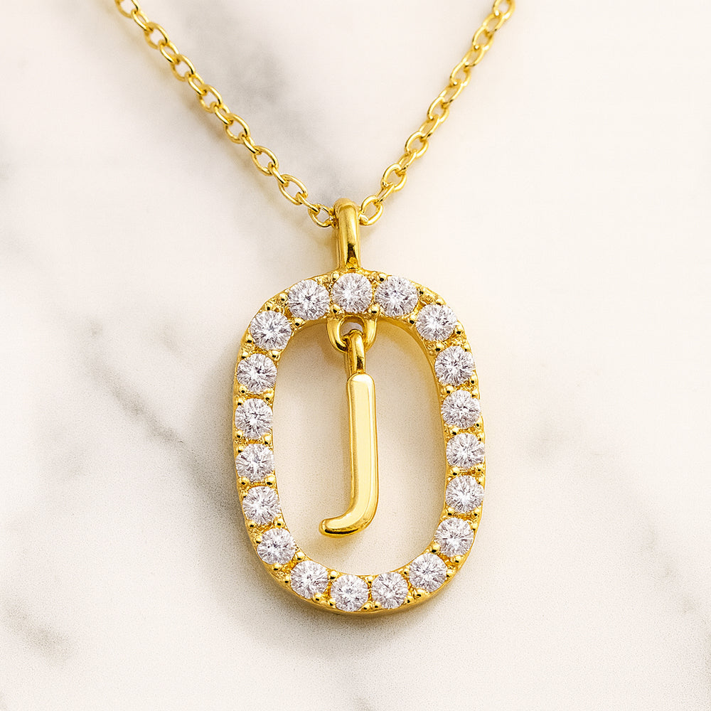 Kette mit Anhänger aus 925er Sterling-Silber, verschiedene Buchstaben im Strasskreis, 45cm